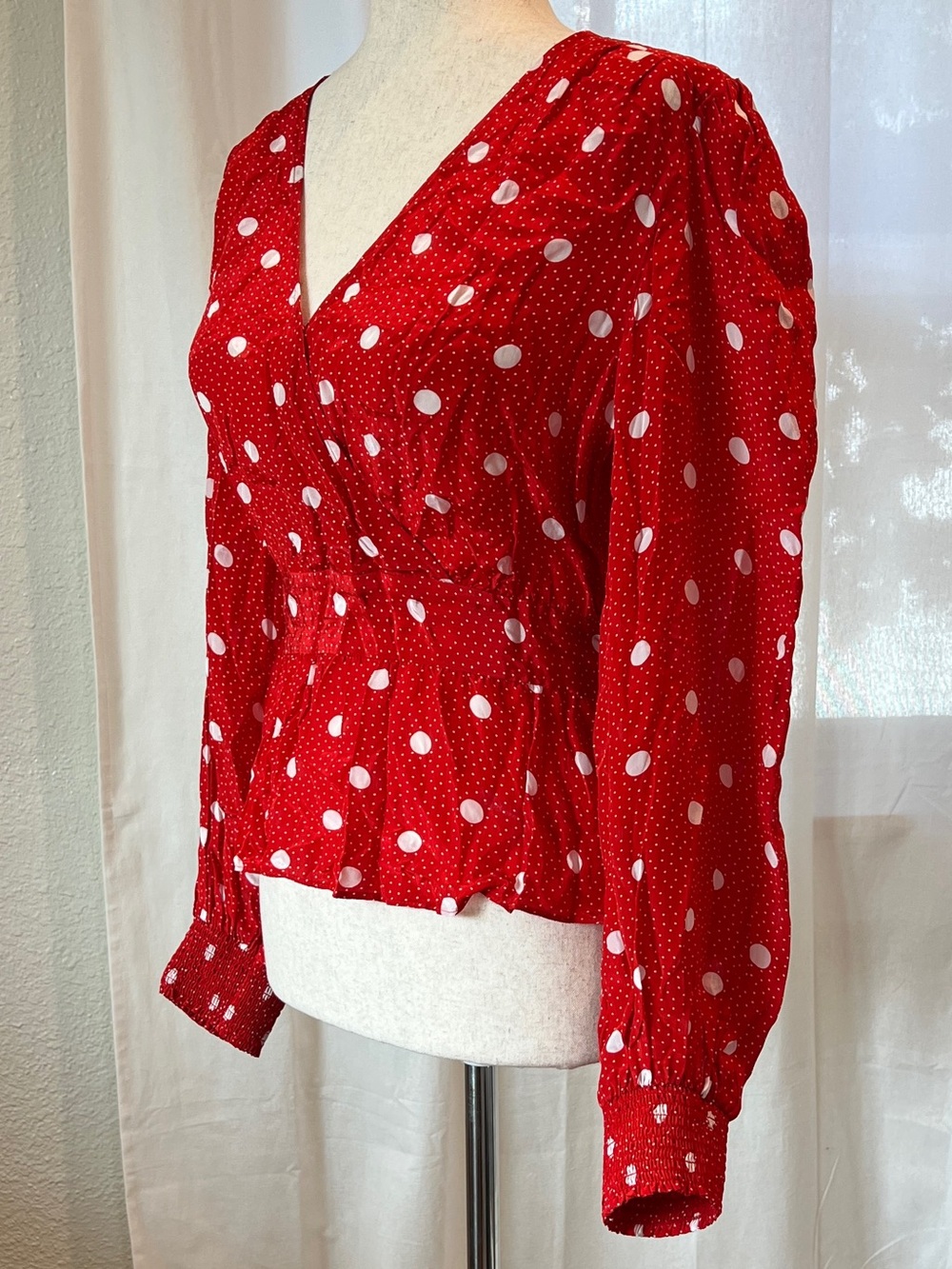 The Kooples Red and White Polka Dot Long Sleeve Blouse. Size 8 (French 3). NWT - Picture 2 of 11